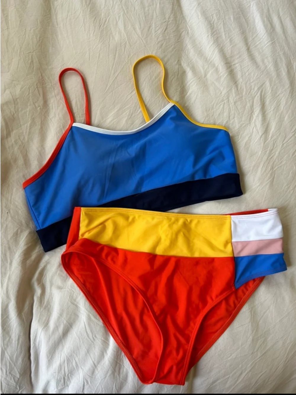 Colorblock Two-Piece Bikini Set — Bright Primary Colors